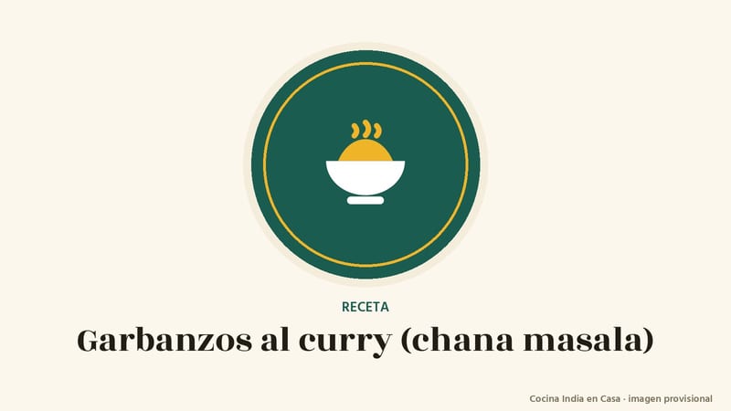 Garbanzos al curry: imagen provisional con el cuenco del logo de Cocina India en Casa