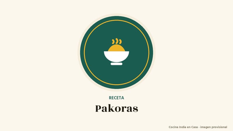 Pakoras de verduras: imagen provisional con el cuenco del logo de Cocina India en Casa