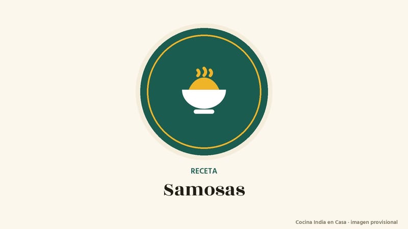 Samosas indias: imagen provisional con el cuenco del logo de Cocina India en Casa